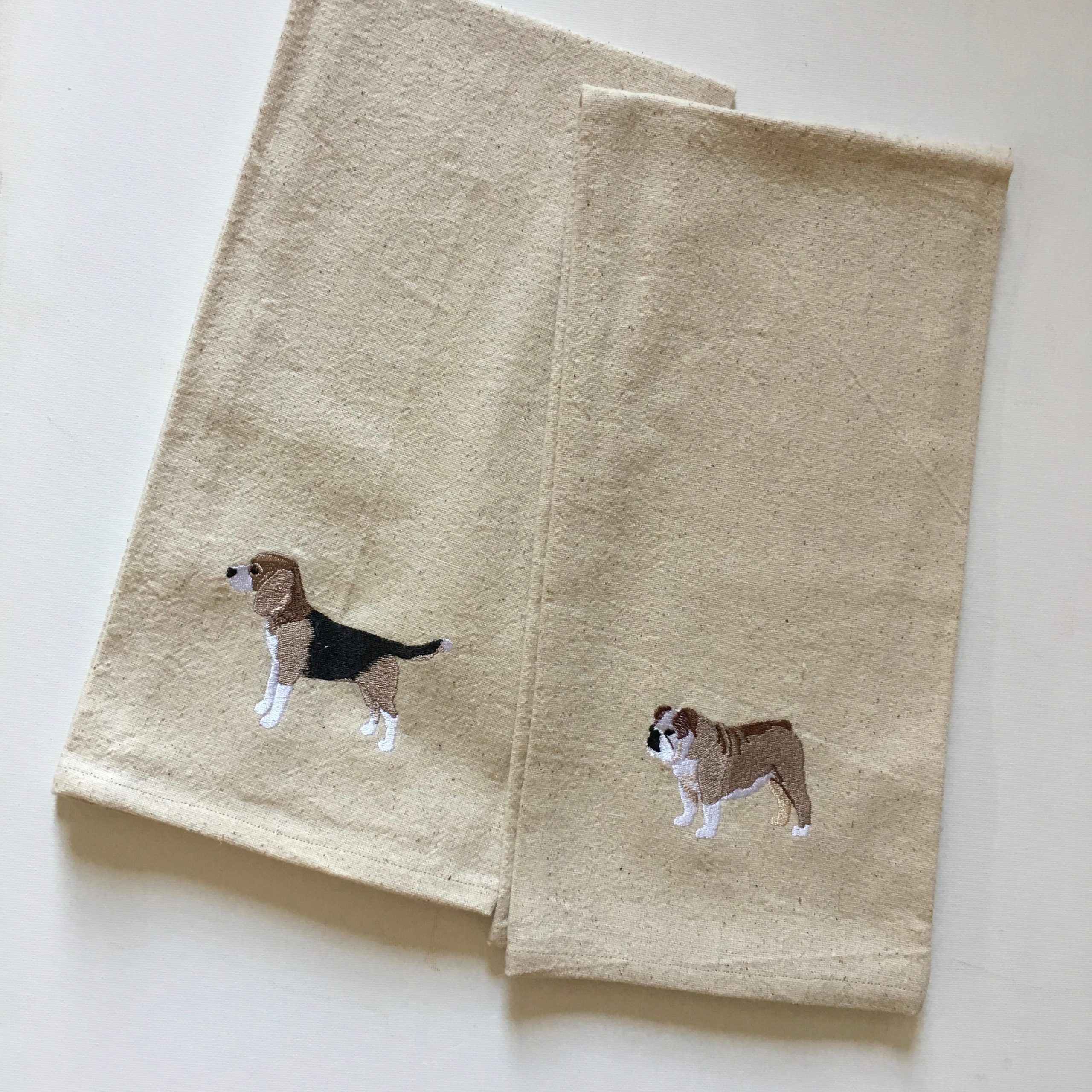 2 EMBROIDERED KITCHEN TERRY HAND TOWELS,15x25,DOG IN SUMMER